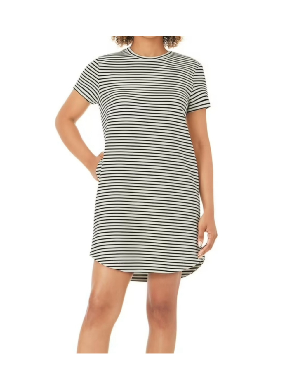 Women's Member's Mark Striped Mini Dress, XS, White and Black